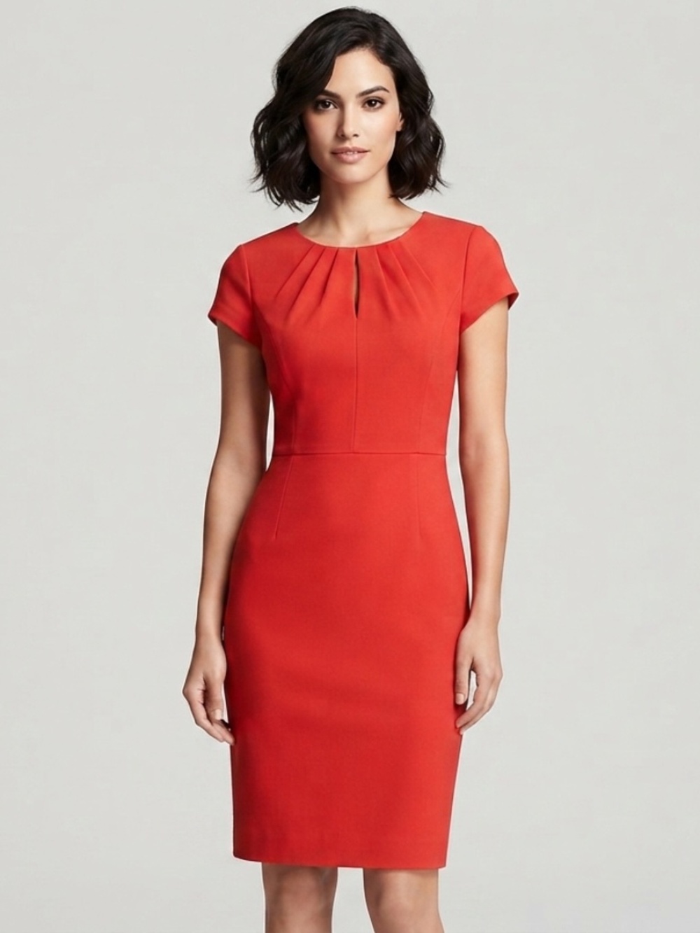 Banana Republic Chic Red Pleated Neck Sheath Dress Cap Sleeves office wear Size2